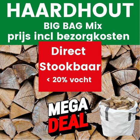 Haardhout mix (Eiken, Essen, Elzen) 1 kuub Big Bag