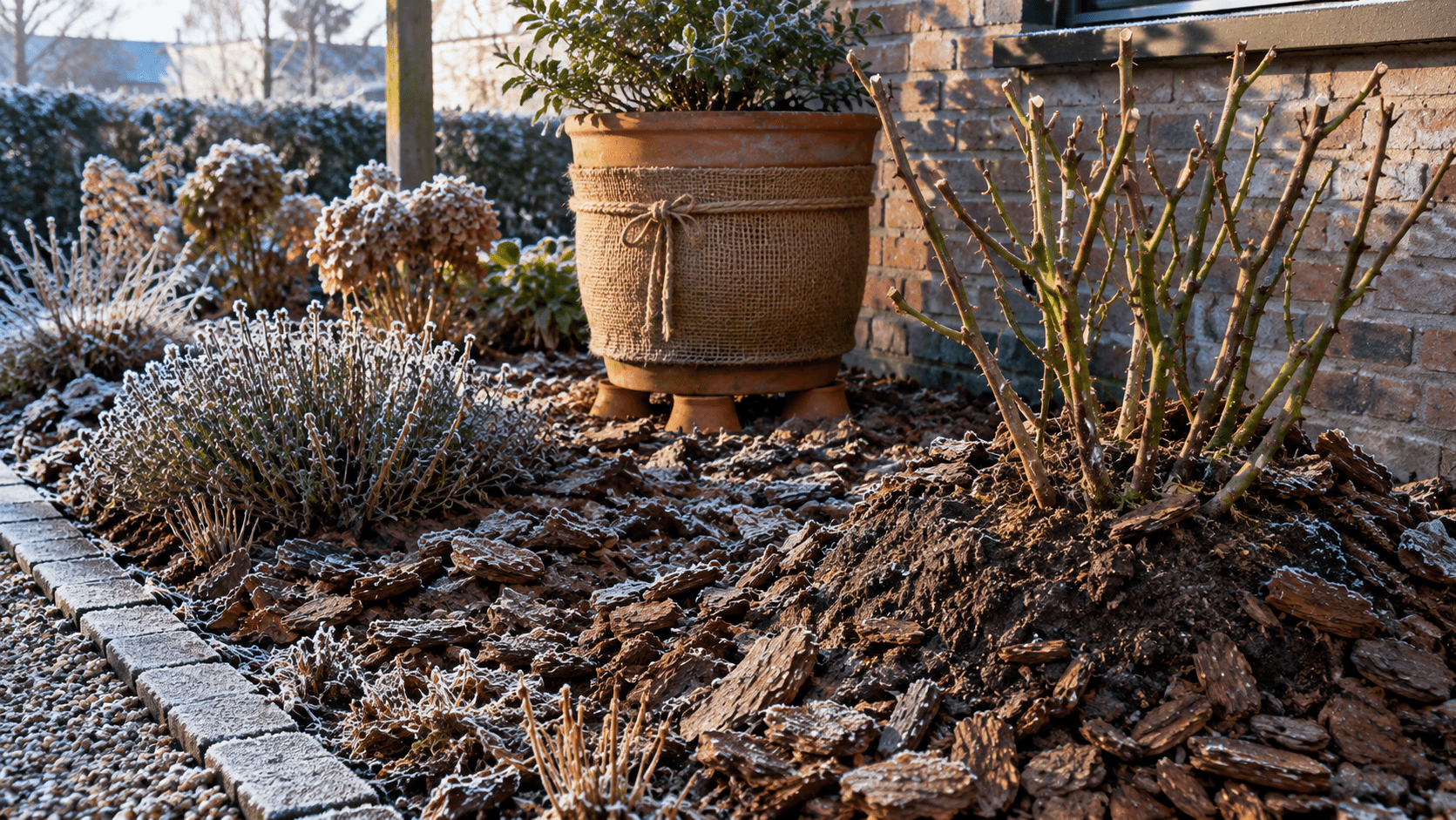 Vaste planten, rozen en kuipplanten beschermen tegen vorst - Boomschors.nl